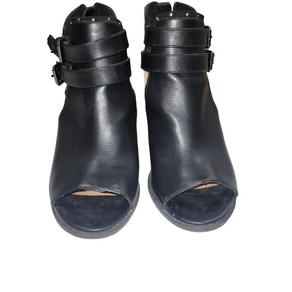 REPORT SIGNATURE Josie Open toe Ankle Booties Heels Chunkie Sz 8.5 Black Strap - Picture 2 of 15
